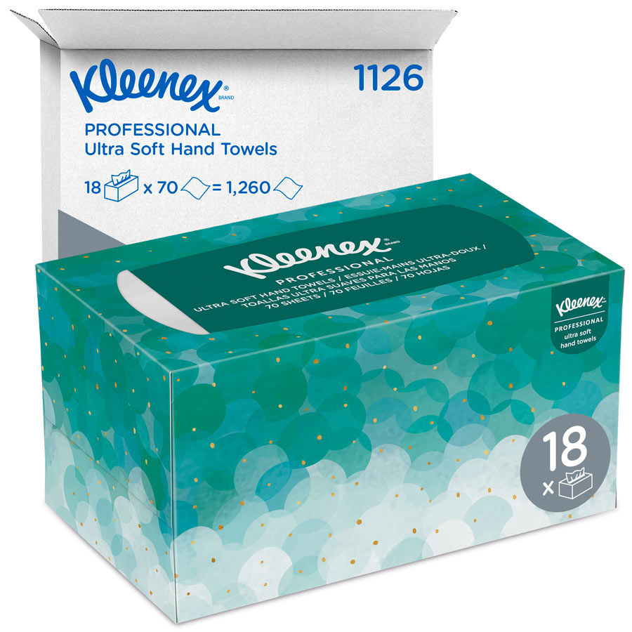 Kleenex Ultra Soft Pop-Up Interfolded Hand Towels 1126 - 18 boxes x 70 white, 1 ply sheets