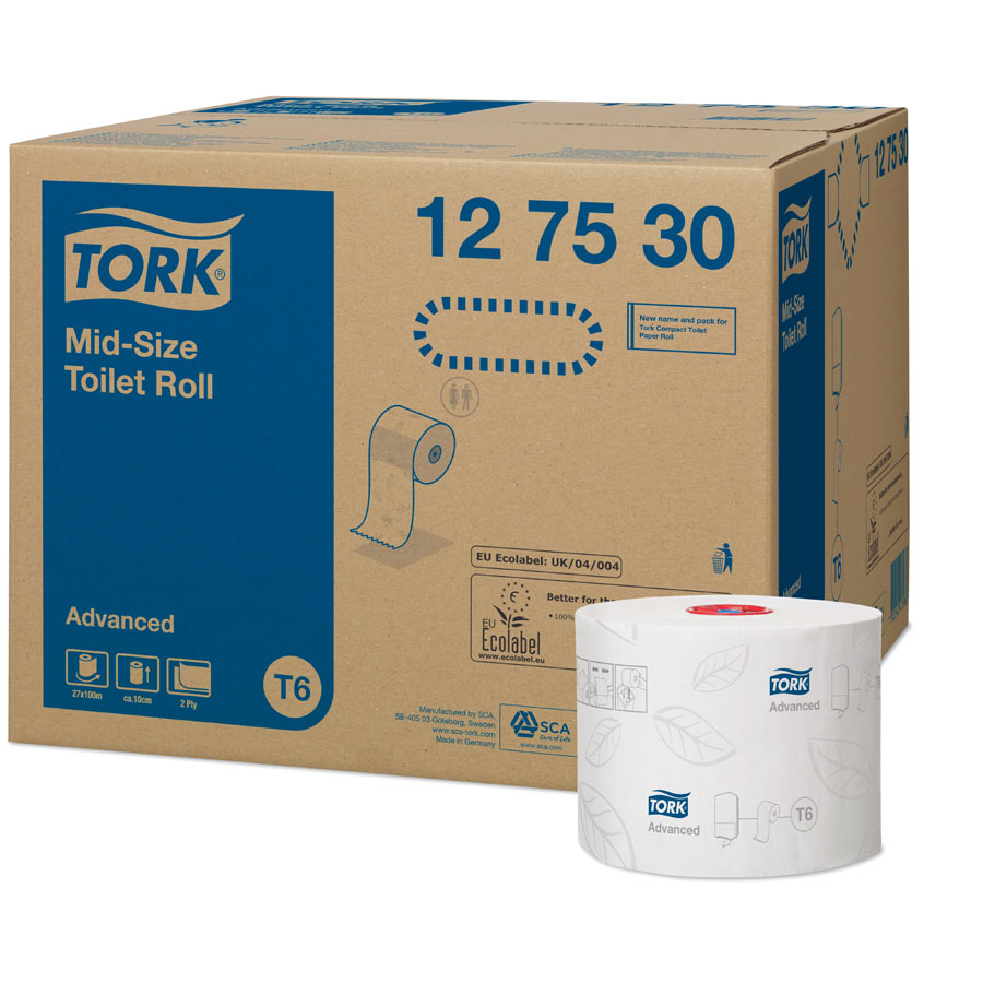 127530 Tork Mid-Size Toilet Roll Advanced 2 Ply 100m - Case 27
