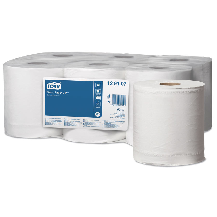 129107 Tork Basic Paper White 2 ply 150m - Case of 6