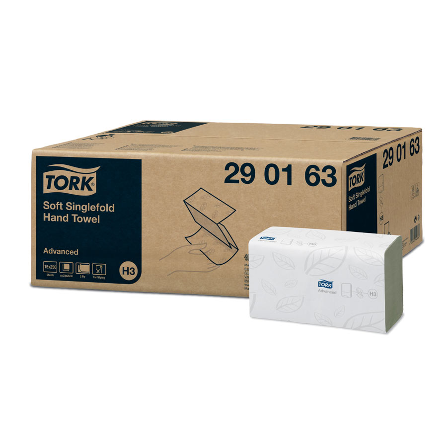 290163 Tork Singlefold Hand Towel Advanced White 2 Ply - Case of 3750