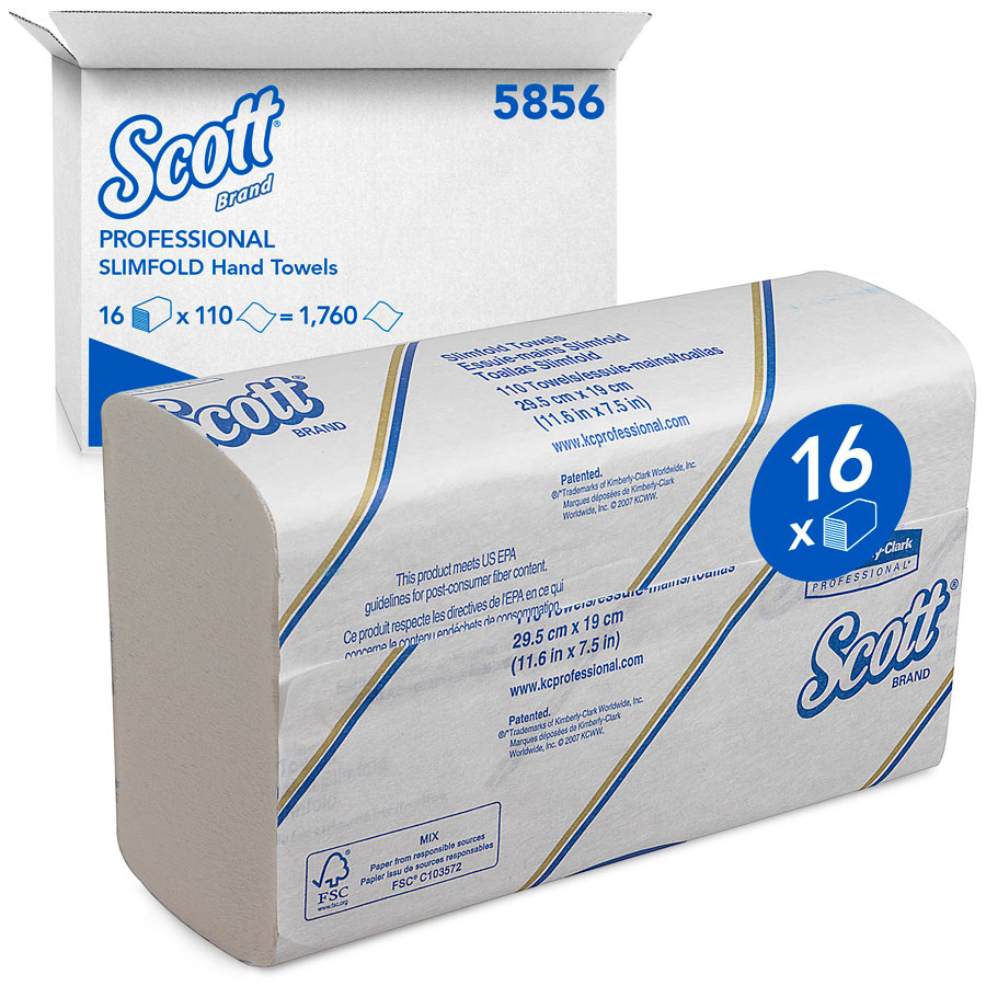 Scott Slimfold Hand Towels 5856 - 16 packs x 110 white, 1 ply sheets