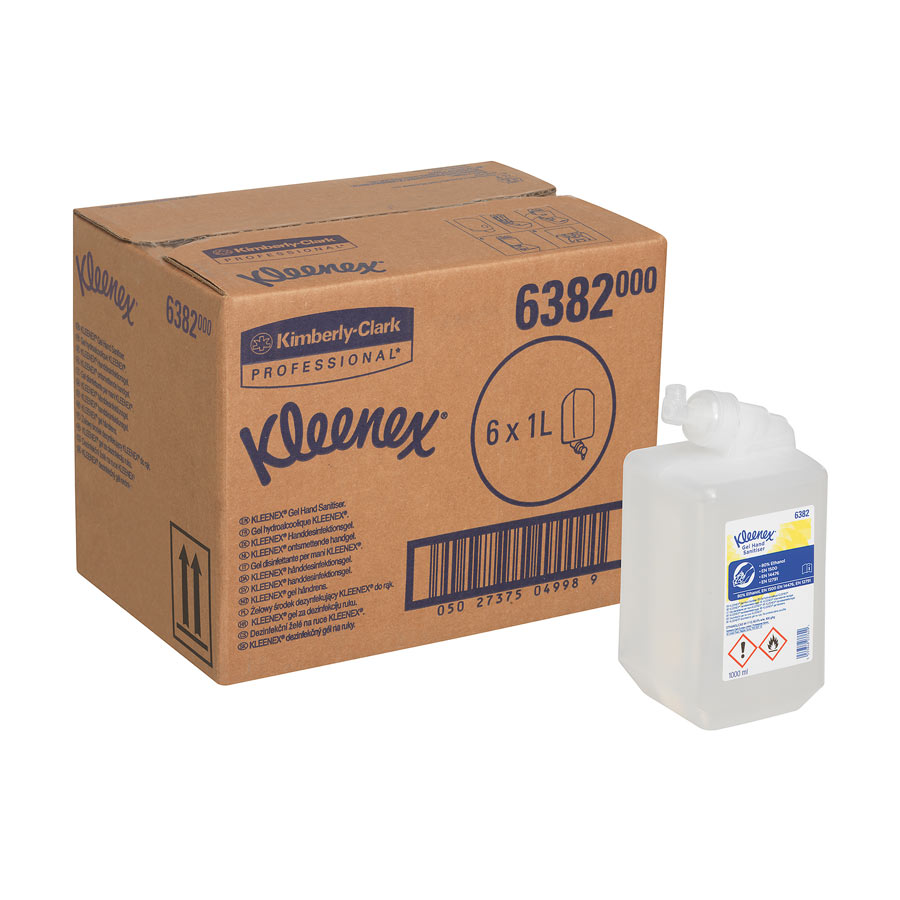Kleenex Alcohol Hand Sanitiser Gel 6382 - 6 x 1 Litre Clear Hand Sanitiser Refills (6 Litres Total)