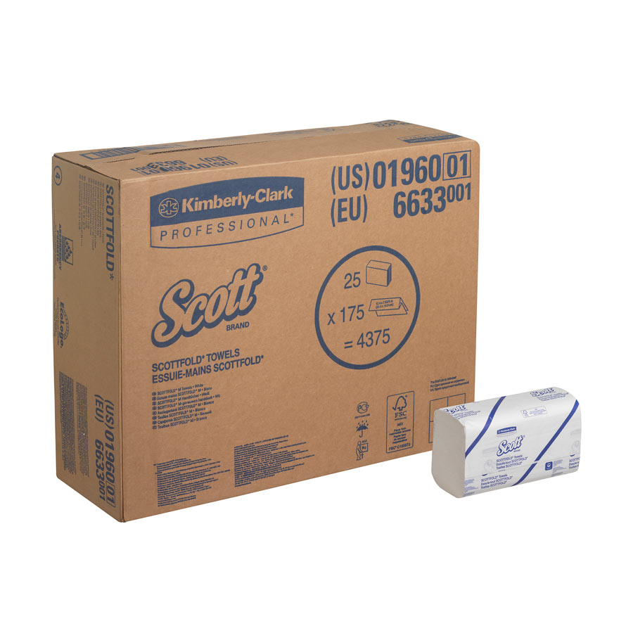 Scott  Multifold Hand Towels 6633 - 25 packs x 175 white, 1 ply sheets
