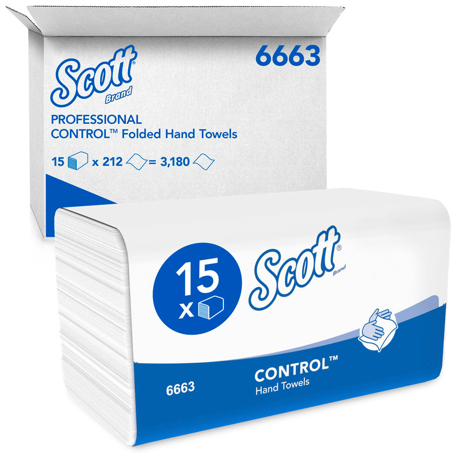 Scott Control Interfold Hand Towels 6663 - V Fold Paper Towels - 15 Packs x 212 Paper Hand Towels (3,180 total)