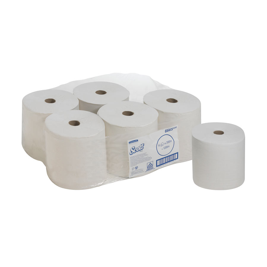 Scott Performance Hand Towels 6665 - 200m white, 1 ply sheet per roll (case contains 6 rolls)