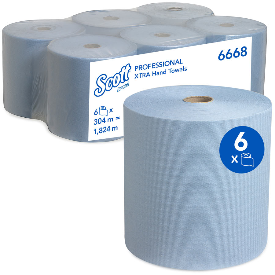 Scott Rolled Hand Towels 6668 - 6 x 304m blue, 1 ply rolls