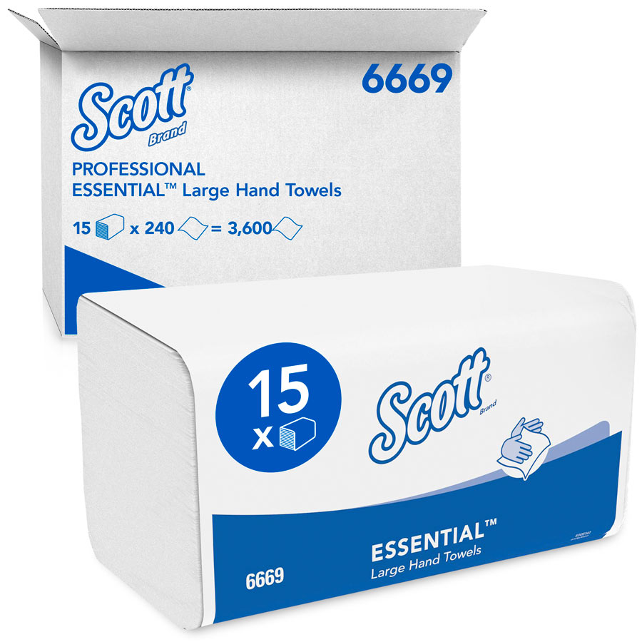 Scott Essential Large Folded Hand Towels 6669 - Multifold Paper Towels - 15 packs x 240 White Z fold Paper Towels (3,600 total)