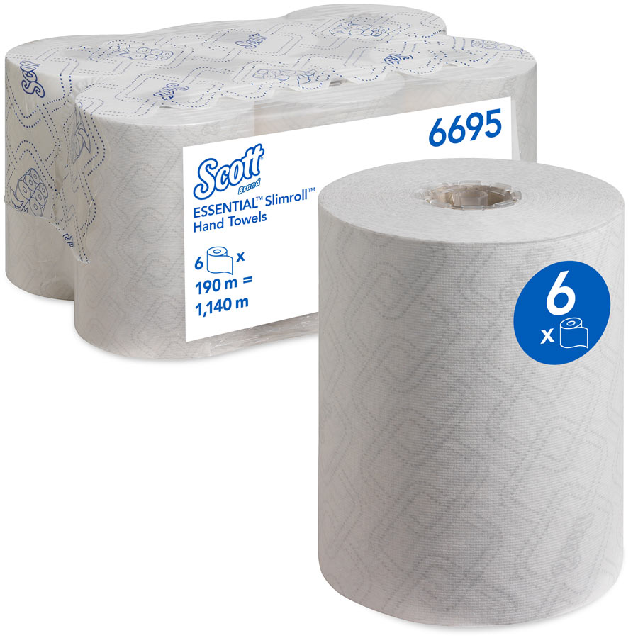 Scott Essential Slimroll Rolled Hand Towels 6695 - Rolled Paper Towels - 6 x 190m White Paper Towel Rolls (1,140m total)