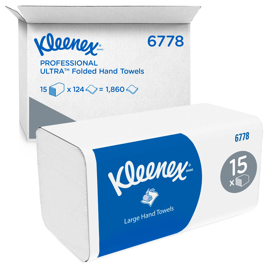 Kleenex Large Interfold Hand Towels 6778 - 2 Ply V Fold Paper Towels - 15 Packs x 124 Paper Hand Towels (1,860 total)
