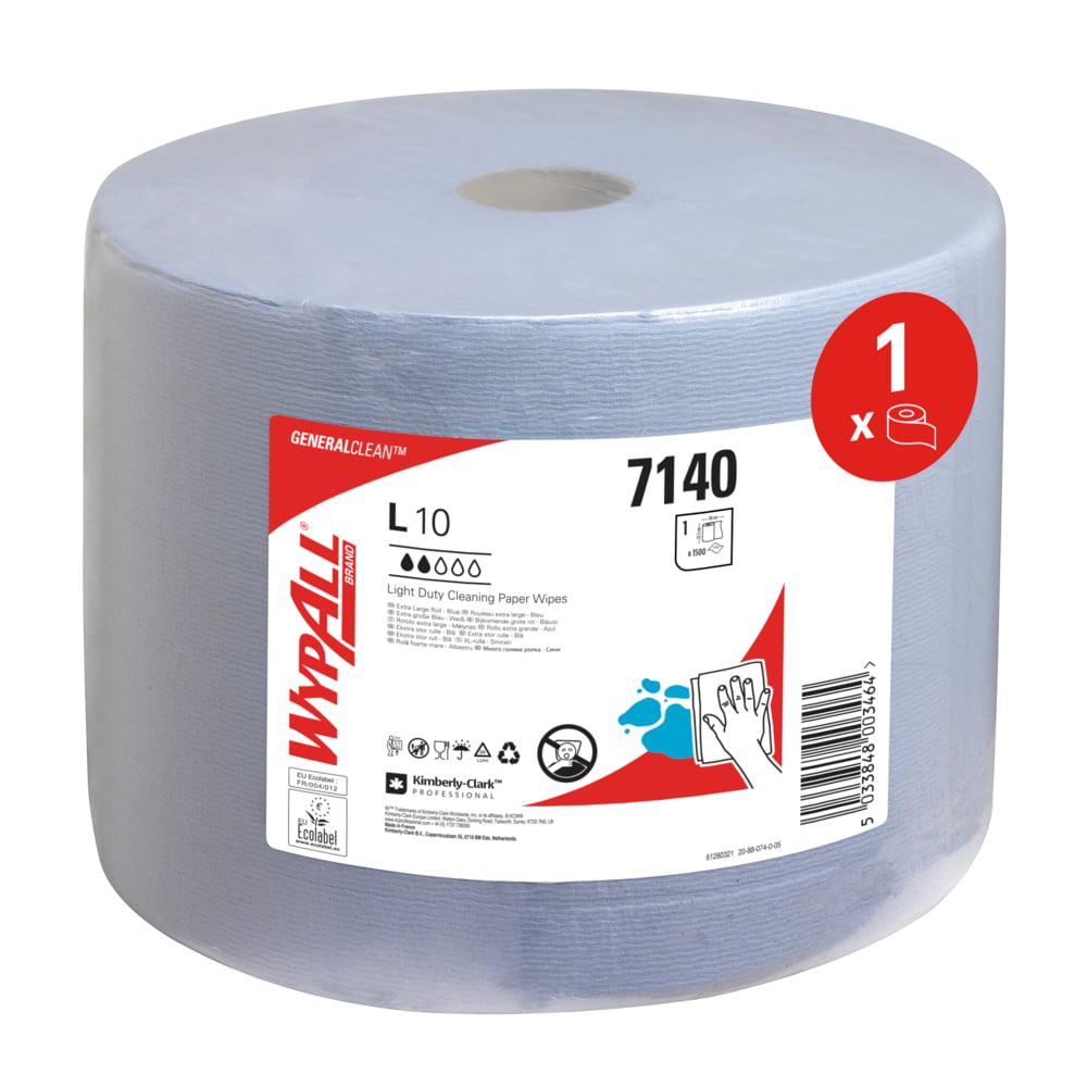 WypAll L10 Extra Wiper Roll 7140 - Large Roll Wiping Paper - 1 Blue Roll x 1,500 Paper Wipers