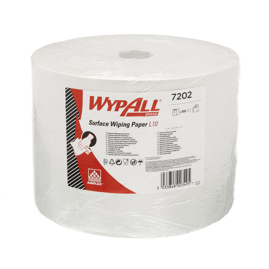WypAll Surface Wiping Paper L10 Jumbo Roll 7202 - 1 roll x 1,000 sheets, 1 ply, white