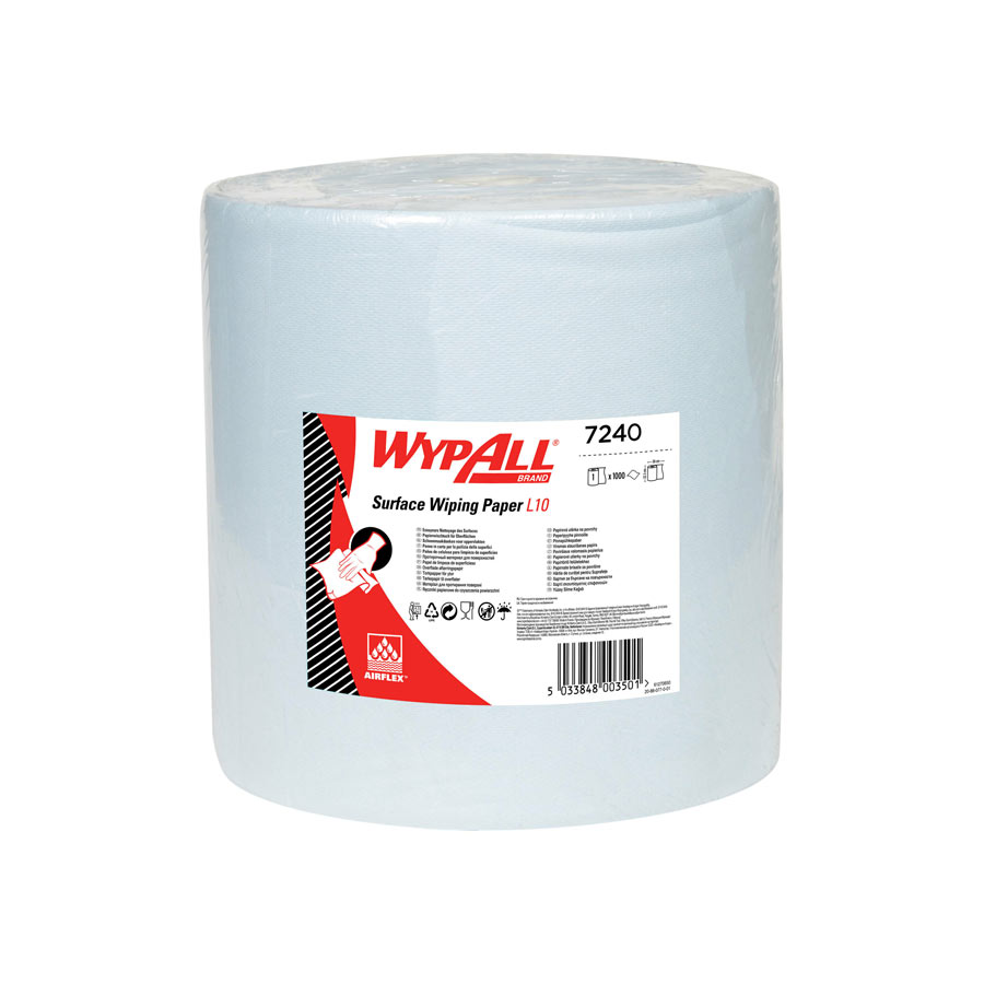 WypAll L10 Surface Wiping Paper 7240 - Jumbo Xtra Wide Wiper Roll - 1 Blue Roll x 1,000 Paper Wipers