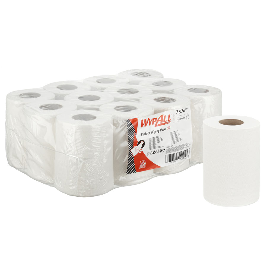WypAll Surface Wiping Paper L10 Centrefeed Roll 7374 - 12 rolls x 200 sheets, 1 ply, white