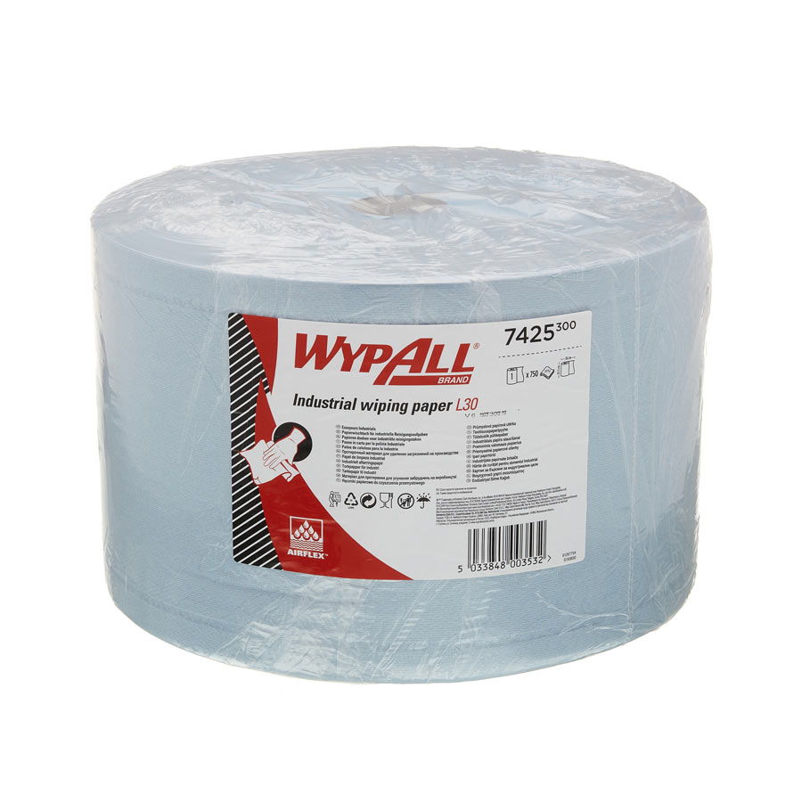 WypAll Industrial Wiping Paper Jumbo Roll L30 7425 - 1 roll x 750 sheets, 3 ply, blue