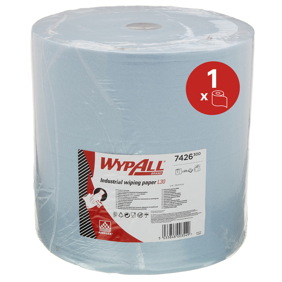 WypAll Industrial Wiping Paper L30 Jumbo Roll - Extra Wide 7426 - 1 roll x 670 sheets, 3 ply, blue