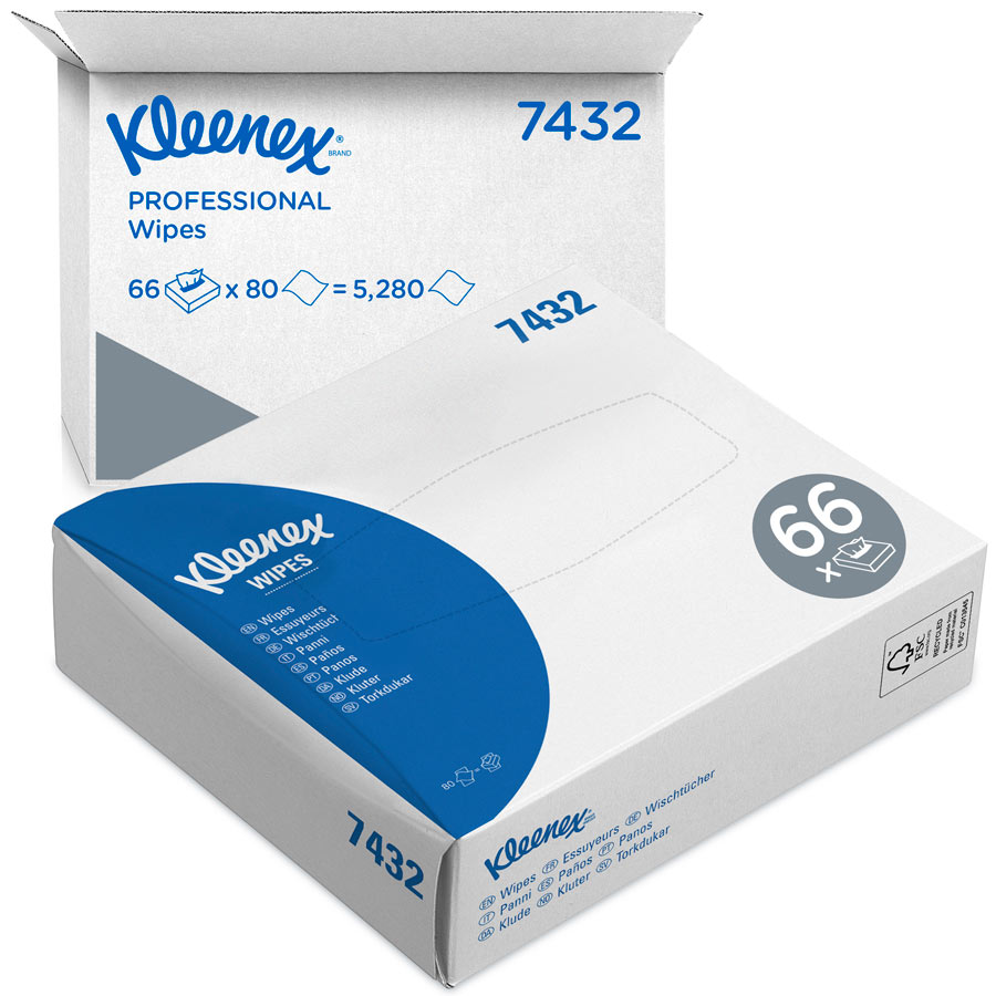 Kleenex Wipes 7432 - 80 interfolded, white sheets per carton (pack contains 66 cartons)