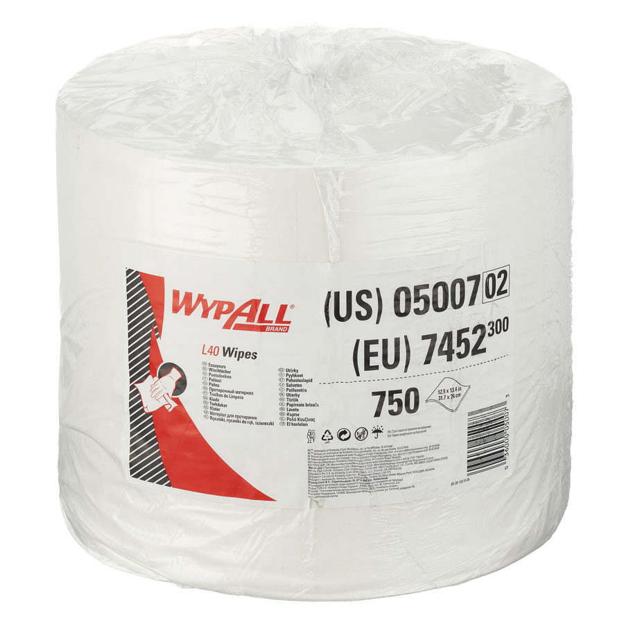 WypAll L40 Large Roll Wipers 7452 - 1 roll x 750 white, 1 ply sheets