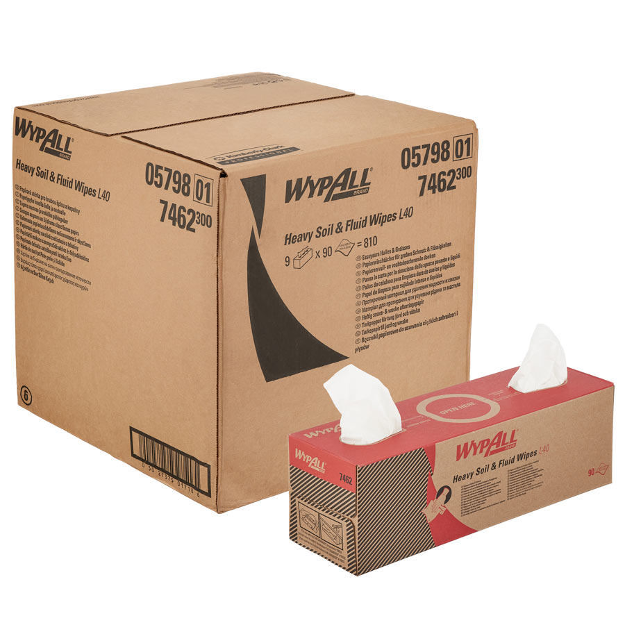 WypAll L40 Pop-Up Box Wipers 7462 - 9 Boxes of Wipes x 90 White Cleaning Wipes