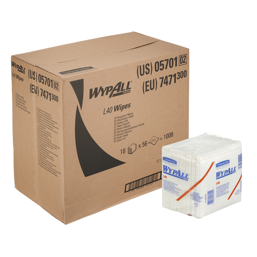 WypAll L40 Wipers 7471 - 18 packs x 56 folded, white, 1 ply sheets