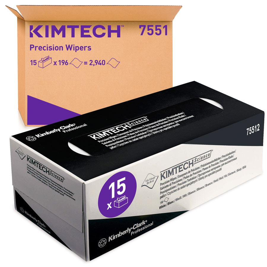 Kimtech Science Precision Wipes 15 dispenser boxes x 196 white, 1 ply sheets = 2940 sheets