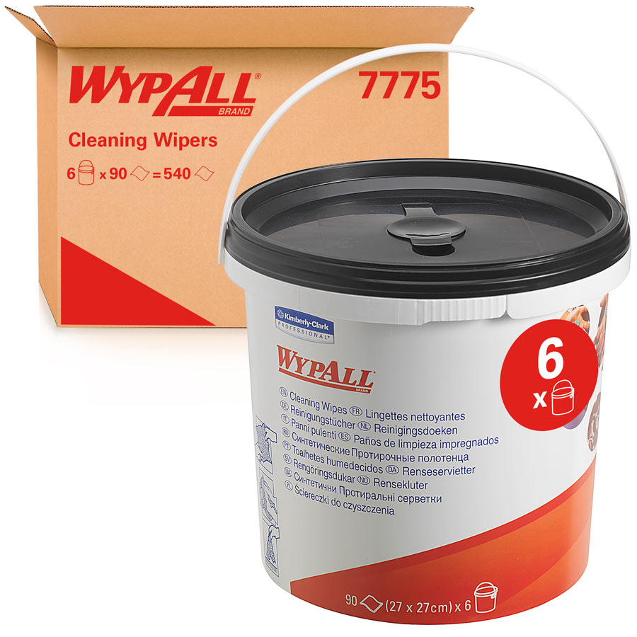WypAll Cleaning Wipes Refill (product code 7775) 90 green, pre-soaked sheets per bucket (box contains 6 buckets)