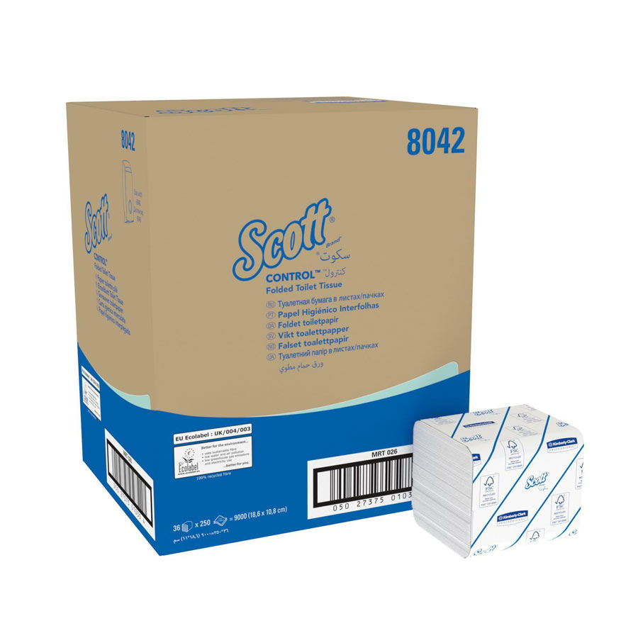 Scott Control Folded Toilet Tissue 8042 - 2 Ply Bulk Toilet Paper - 36 Packs x 250 Toilet Paper Sheets (9,000 Total)