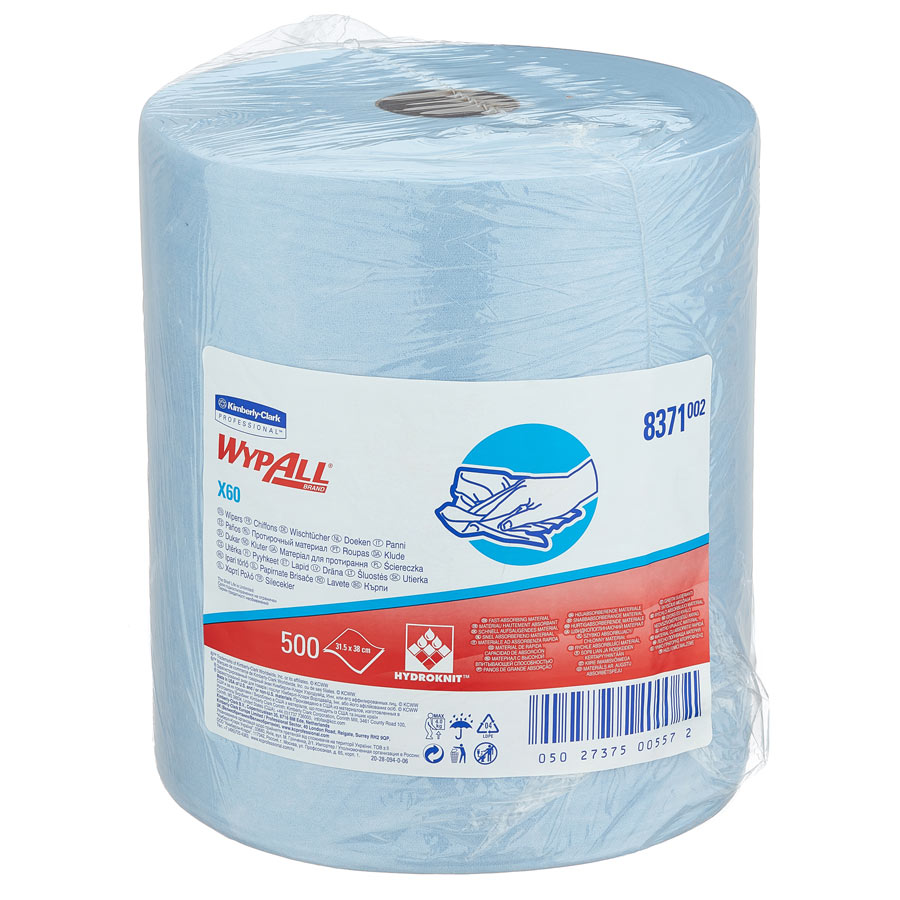WypAll X60 Large Roll Cloths 8371 - 1 large roll x 500 blue, 1 ply cloths