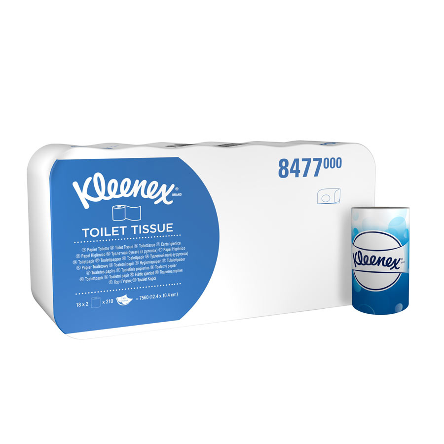 Kleenex Standard Size Toilet Roll 8477 - 2 Ply Toilet Paper - 36 Rolls x 210 White Toilet Tissue Sheets (7,560 Sheets Total)