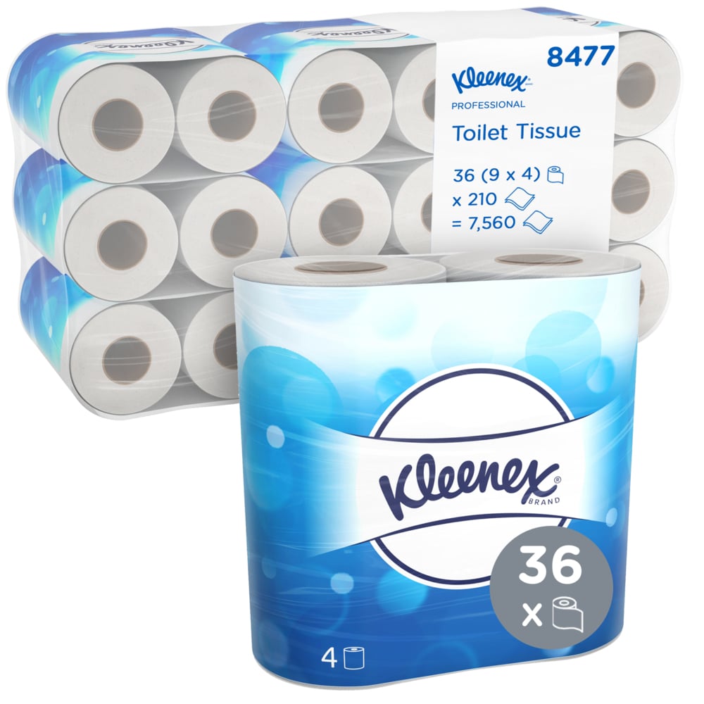 Kleenex Standard Size Toilet Roll 8477 - 2 Ply Toilet Paper - 36 Rolls x 210 White Toilet Tissue Sheets (7,560 Sheets Total)