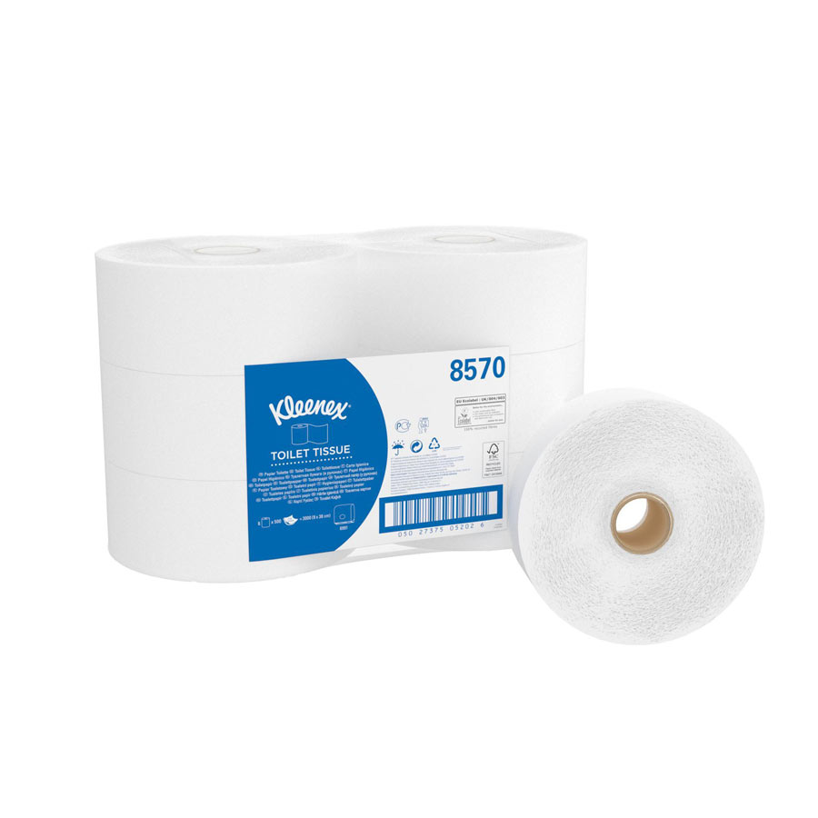 Kleenex Jumbo Roll Toilet Tissue 8570 - 6 rolls x 500 white, 2 ply sheets (1,140m)