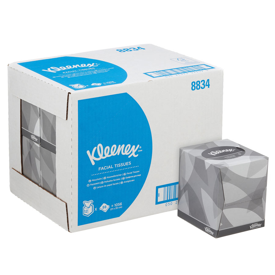 Kleenex Facial Tissue Cube 8834 - 2 Ply Boxed Tissues - 12 Tissue Boxes x 88 White Facial Tissues (1,056 sheets)