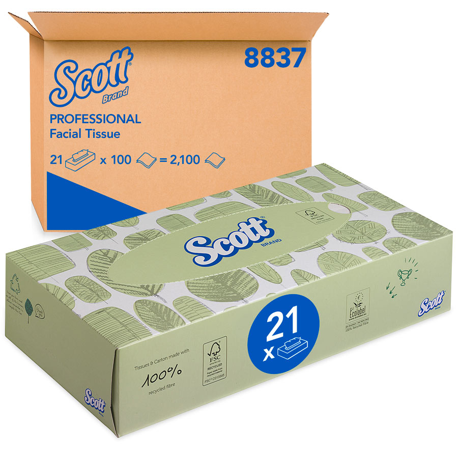 Scott Facial Tissues 8837 - White,  2 ply,  21x100 (2,100 sheets)