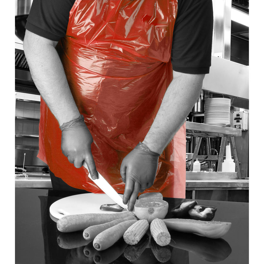 Disposable Medium Duty Polythene Aprons - Red - Roll of 200