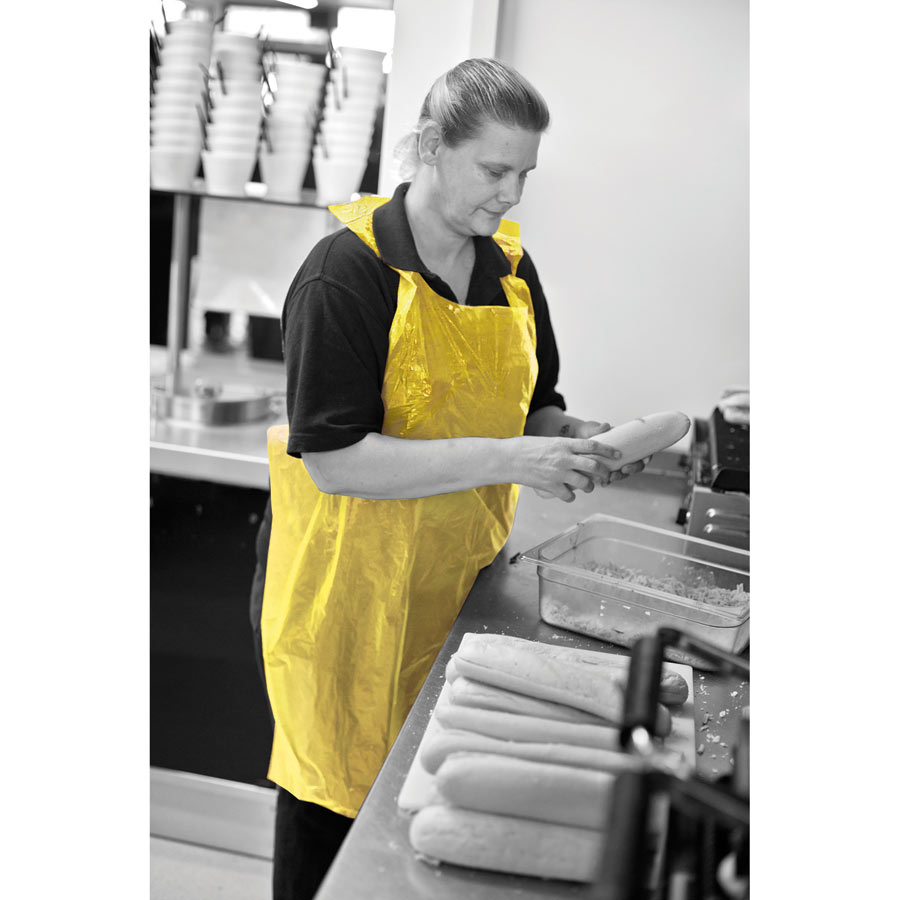 Disposable Medium Duty Polythene Aprons - Yellow - Roll of 200