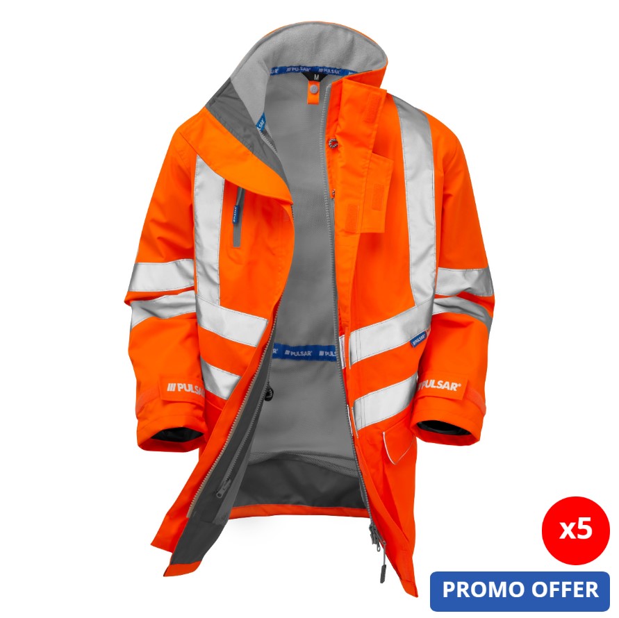 PR499 | PULSAR® PROTECT Hi-Vis Orange Mesh Lined Storm Coat – Buy 5, Get 1 Free!