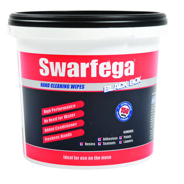 Swarfega Black Box Heavy Duty Bodyshop Hand Cleaning Wipes - Box of 4 x 150 Wipe Tub - SBB150W