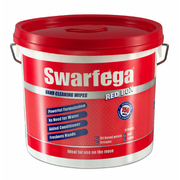 Swarfega Red Box - Heavy Duty Workshop Hand Cleaning Wipes 150 Wipe Tub - Case of 4 - SRB150W