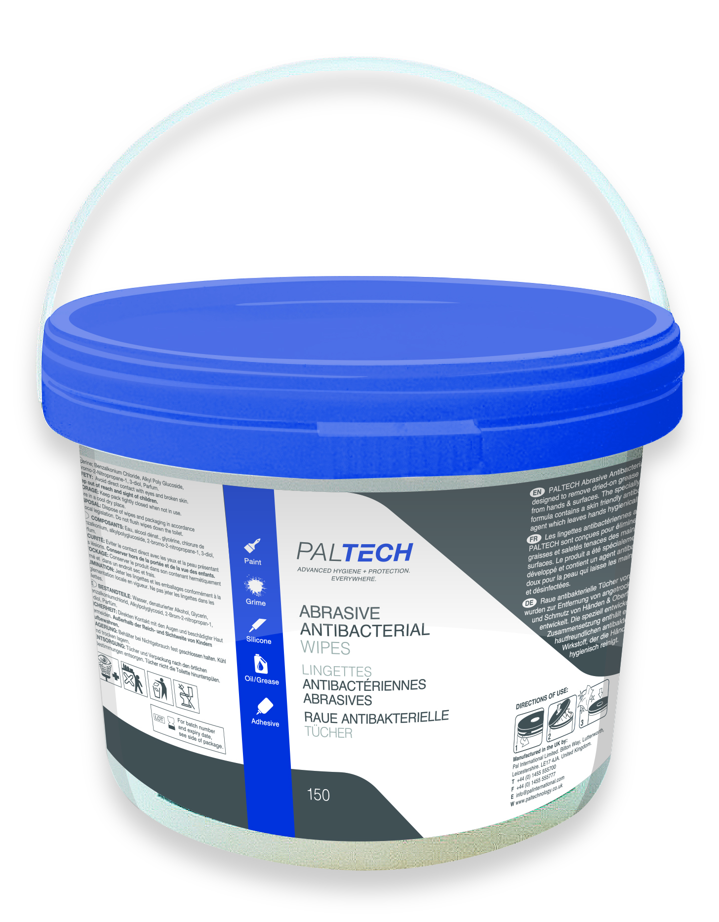 PalTech Abrasive Antibacterial Wipes - Case 4 x 150 Sheet Tub (W801230PT)