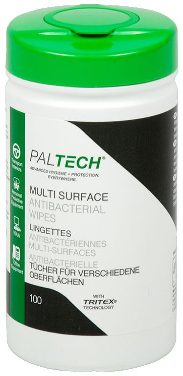 Paltech Multisurface Antibacterial Wipes - 100 Sheet Tub (W840110PT)