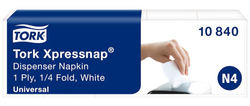 Tork Xpressnap® 10840 White 1-Ply 1/4-Fold Dispenser Napkins - Case of 9,000