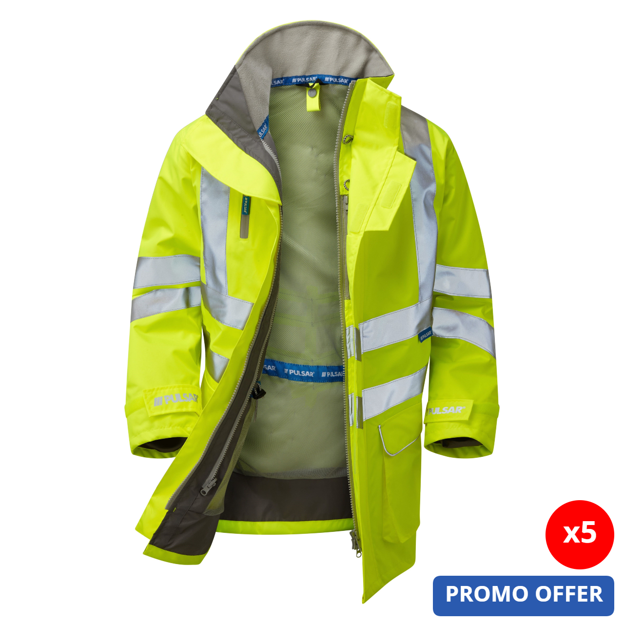 P421 | PULSAR® PROTECT Hi-Vis Yellow Mesh Lined Storm Coat – Buy 5, Get 1 Free!